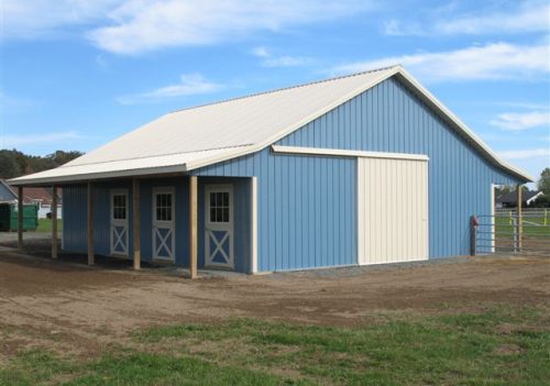 blue post-frame barn