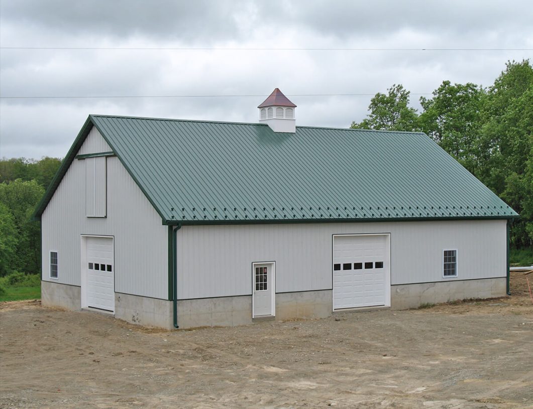 large post-frame building with metal roof